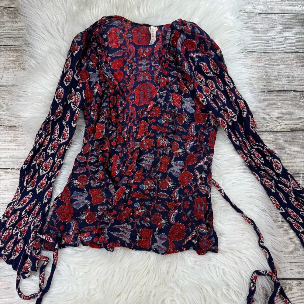 RAGA Floral Long Sleeve Boho Wrap Top - Picture 5 of 6